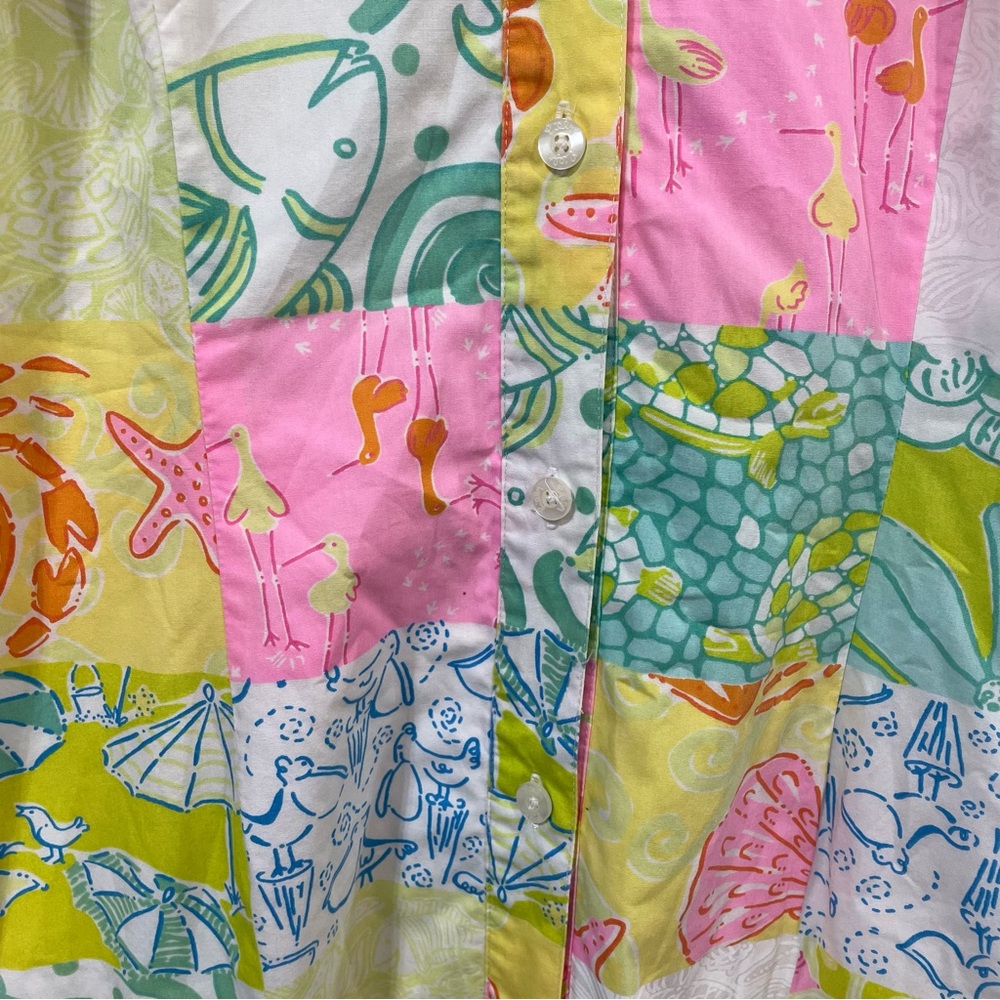 Lilly Pulitzer Vintage Cotton Patchwork Multicolor Summer Shirt Dress Size 8 - Picture 5 of 7